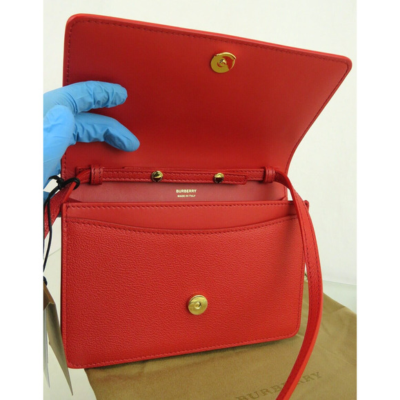 $1090 BURBERRY HAMPSHIRE RED LOGO LEATHER FLAP CROSSBODY CLUTCH BAG ITALY - Picture 5 of 15